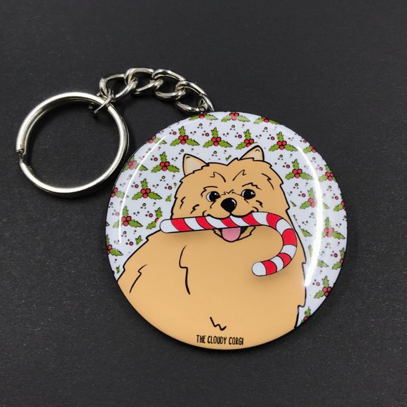 Tan Pomeranian Dog Christmas Keychain Key Ring - Picture 3 of 4